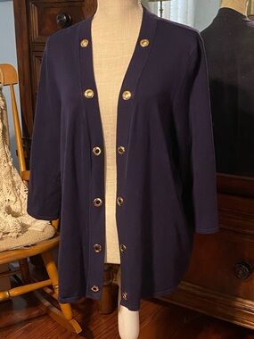 PRICE DROP JM Collection Navy Blue Open Cardigan Gold Grommets, Size XL, NWOT